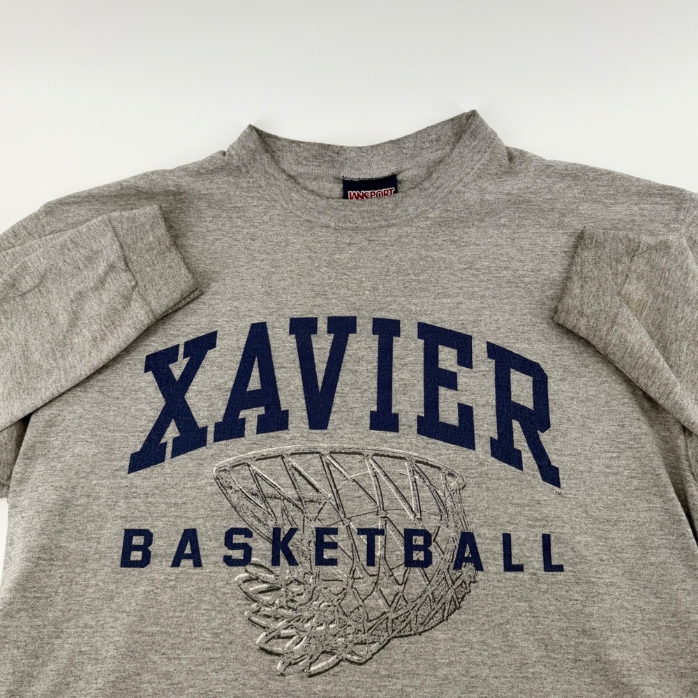 Jansport Vintage Xavier Basketball Long Sleeve T-Shirt L Made in USA Gray